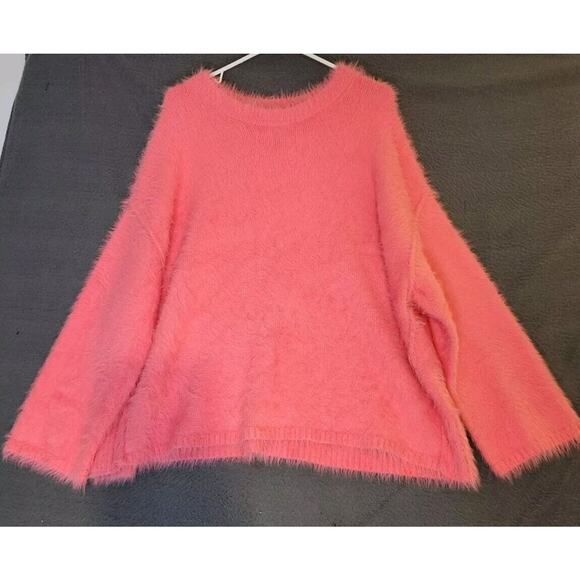 Free‎ People Harrison Fuzzy Oversized Sweater M Pink Teddy Furry Eyelash NWT - Picture 1 of 10